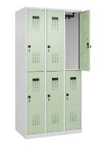 C+P Doppelstock-Spind 049300-32 Evolo PLUS bodenstehend 3 Abt.400mm je 2 Fächer Drehriegel (HxBxT)1850x1200x500mm 9016/6019