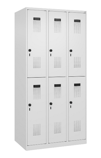 C+P Doppelstock-Spind 049300-32 Evolo PLUS bodenstehend 3 Abt.400mm je 2 Fächer Drehriegel (HxBxT)1850x1200x500mm 9016/6019
