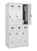 C+P Doppelstock-Spind 049300-32 Evolo PLUS bodenstehend 3 Abt.400mm je 2 Fächer Drehriegel (HxBxT)1850x1200x500mm 9016/6019