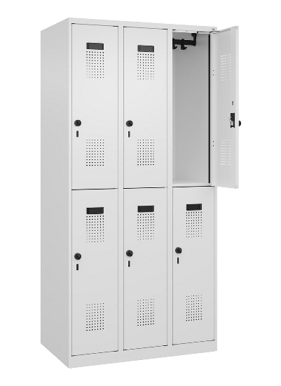 C+P Doppelstock-Spind 049300-32 Evolo PLUS bodenstehend 3 Abt.400mm je 2 Fächer Drehriegel (HxBxT)1850x1200x500mm 9016/6019