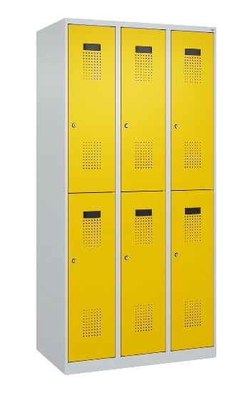 C+P Doppelstock-Spind 049300-32 Evolo PLUS bodenstehend 3 Abt.400mm je 2 Fächer Drehriegel (HxBxT)1850x1200x500mm 9016/6019