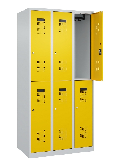 C+P Doppelstock-Spind 049300-32 Evolo PLUS bodenstehend 3 Abt.400mm je 2 Fächer Drehriegel (HxBxT)1850x1200x500mm 9016/6019