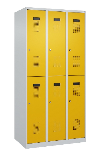C+P Doppelstock-Spind 049300-32 Evolo PLUS bodenstehend 3 Abt.400mm je 2 Fächer Drehriegel (HxBxT)1850x1200x500mm 9016/6019