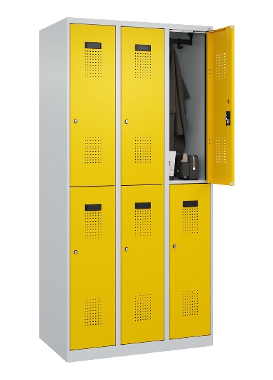 C+P Doppelstock-Spind 049300-32 Evolo PLUS bodenstehend 3 Abt.400mm je 2 Fächer Drehriegel (HxBxT)1850x1200x500mm 9016/6019