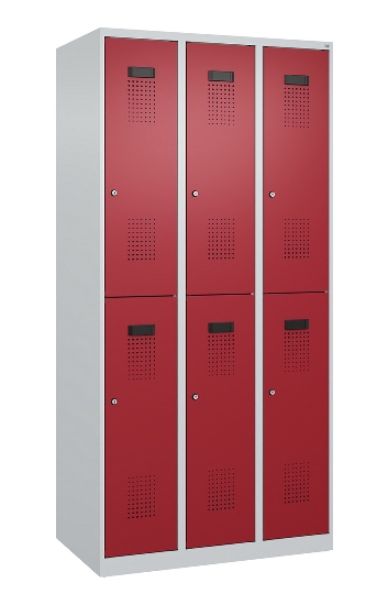 C+P Doppelstock-Spind 049300-32 Evolo PLUS bodenstehend 3 Abt.400mm je 2 Fächer Drehriegel (HxBxT)1850x1200x500mm 9016/6019