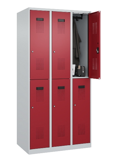 C+P Doppelstock-Spind 049300-32 Evolo PLUS bodenstehend 3 Abt.400mm je 2 Fächer Drehriegel (HxBxT)1850x1200x500mm 9016/6019