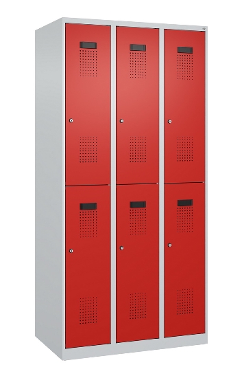 C+P Doppelstock-Spind 049300-32 Evolo PLUS bodenstehend 3 Abt.400mm je 2 Fächer Drehriegel (HxBxT)1850x1200x500mm 9016/6019