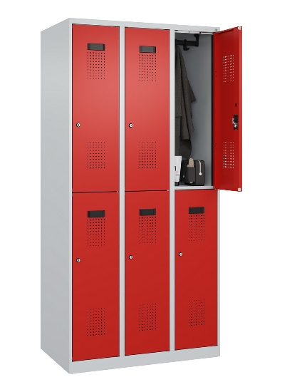 C+P Doppelstock-Spind 049300-32 Evolo PLUS bodenstehend 3 Abt.400mm je 2 Fächer Drehriegel (HxBxT)1850x1200x500mm 9016/6019