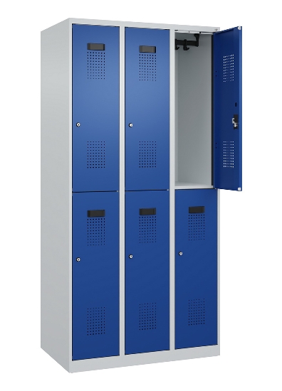 C+P Doppelstock-Spind 049300-32 Evolo PLUS bodenstehend 3 Abt.400mm je 2 Fächer Drehriegel (HxBxT)1850x1200x500mm 9016/6019