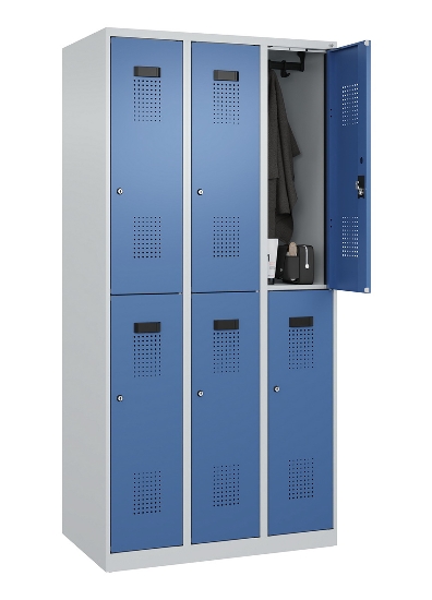 C+P Doppelstock-Spind 049300-32 Evolo PLUS bodenstehend 3 Abt.400mm je 2 Fächer Drehriegel (HxBxT)1850x1200x500mm 9016/6019