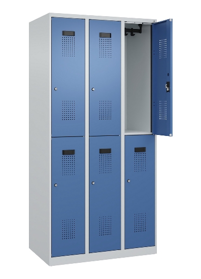 C+P Doppelstock-Spind 049300-32 Evolo PLUS bodenstehend 3 Abt.400mm je 2 Fächer Drehriegel (HxBxT)1850x1200x500mm 9016/6019