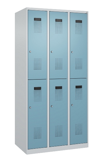 C+P Doppelstock-Spind 049300-32 Evolo PLUS bodenstehend 3 Abt.400mm je 2 Fächer Drehriegel (HxBxT)1850x1200x500mm 9016/6019