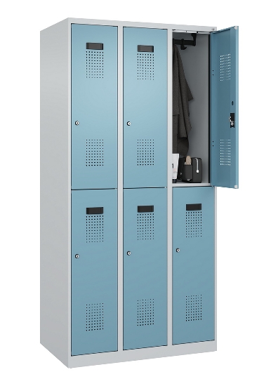 C+P Doppelstock-Spind 049300-32 Evolo PLUS bodenstehend 3 Abt.400mm je 2 Fächer Drehriegel (HxBxT)1850x1200x500mm 9016/6019