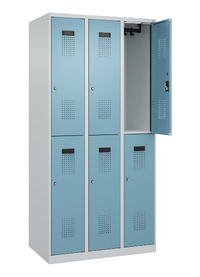 C+P Doppelstock-Spind 049300-32 Evolo PLUS bodenstehend 3 Abt.400mm je 2 Fächer Drehriegel (HxBxT)1850x1200x500mm 9016/6019