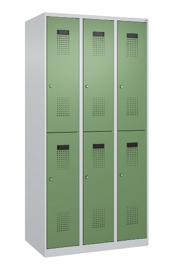 C+P Doppelstock-Spind 049300-32 Evolo PLUS bodenstehend 3 Abt.400mm je 2 Fächer Drehriegel (HxBxT)1850x1200x500mm 9016/6019