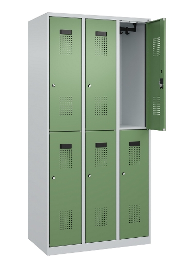 C+P Doppelstock-Spind 049300-32 Evolo PLUS bodenstehend 3 Abt.400mm je 2 Fächer Drehriegel (HxBxT)1850x1200x500mm 9016/6019