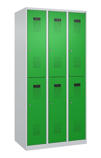 C+P Doppelstock-Spind 049300-32 Evolo PLUS bodenstehend 3 Abt.400mm je 2 Fächer Drehriegel (HxBxT)1850x1200x500mm 9016/6019