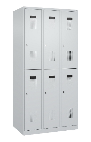 C+P Doppelstock-Spind 049300-32 Evolo PLUS bodenstehend 3 Abt.400mm je 2 Fächer Drehriegel (HxBxT)1850x1200x500mm 9016/6019