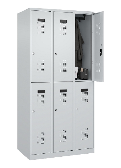 C+P Doppelstock-Spind 049300-32 Evolo PLUS bodenstehend 3 Abt.400mm je 2 Fächer Drehriegel (HxBxT)1850x1200x500mm 9016/6019