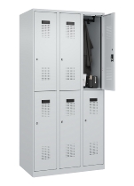 C+P Doppelstock-Spind 049300-32 Evolo PLUS bodenstehend 3 Abt.400mm je 2 Fächer Drehriegel (HxBxT)1850x1200x500mm 9016/6019