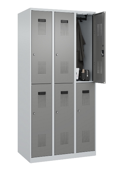C+P Doppelstock-Spind 049300-32 Evolo PLUS bodenstehend 3 Abt.400mm je 2 Fächer Drehriegel (HxBxT)1850x1200x500mm 9016/6019