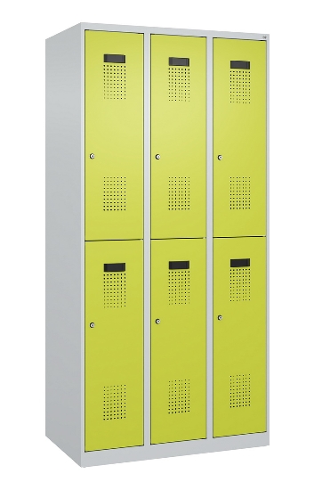 C+P Doppelstock-Spind 049300-32 Evolo PLUS bodenstehend 3 Abt.400mm je 2 Fächer Drehriegel (HxBxT)1850x1200x500mm 9016/6019