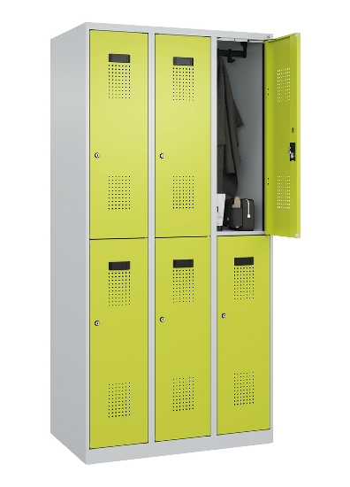 C+P Doppelstock-Spind 049300-32 Evolo PLUS bodenstehend 3 Abt.400mm je 2 Fächer Drehriegel (HxBxT)1850x1200x500mm 9016/6019