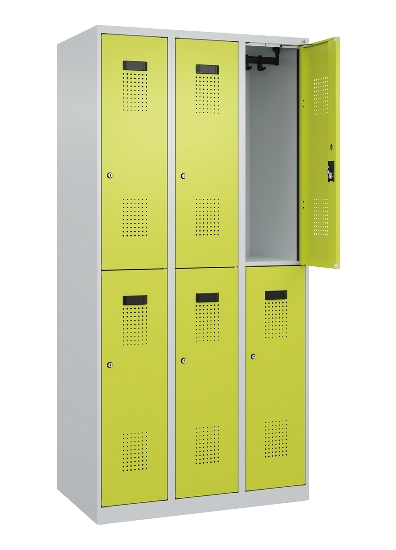 C+P Doppelstock-Spind 049300-32 Evolo PLUS bodenstehend 3 Abt.400mm je 2 Fächer Drehriegel (HxBxT)1850x1200x500mm 9016/6019