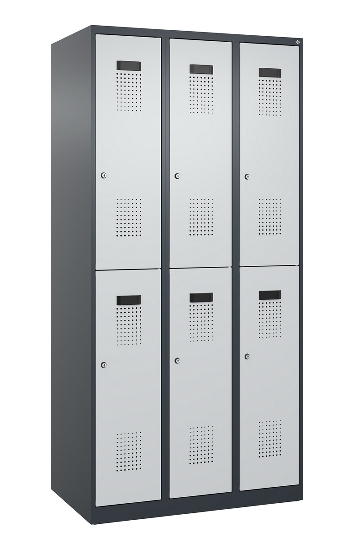 C+P Doppelstock-Spind 049300-32 Evolo PLUS bodenstehend 3 Abt.400mm je 2 Fächer Drehriegel (HxBxT)1850x1200x500mm 9016/6019