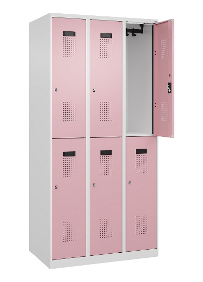 C+P Doppelstock-Spind 049300-32 Evolo PLUS bodenstehend 3 Abt.400mm je 2 Fächer Drehriegel (HxBxT)1850x1200x500mm 9016/6019