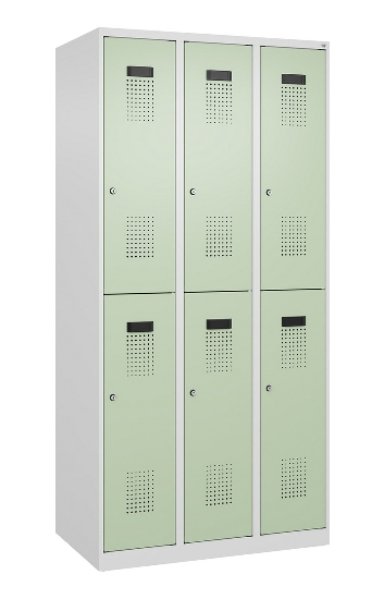 C+P Doppelstock-Spind 049300-32 Evolo PLUS bodenstehend 3 Abt.400mm je 2 Fächer Drehriegel (HxBxT)1850x1200x500mm 9016/6019