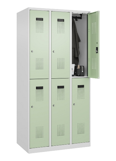 C+P Doppelstock-Spind 049300-32 Evolo PLUS bodenstehend 3 Abt.400mm je 2 Fächer Drehriegel (HxBxT)1850x1200x500mm 9016/6019