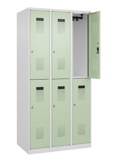 C+P Doppelstock-Spind 049300-32 Evolo PLUS bodenstehend 3 Abt.400mm je 2 Fächer Drehriegel (HxBxT)1850x1200x500mm 9016/6019
