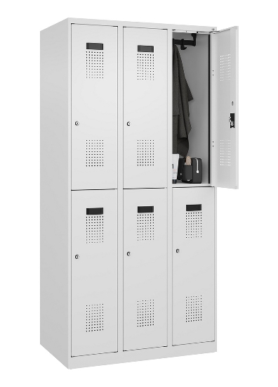 C+P Doppelstock-Spind 049300-32 Evolo PLUS bodenstehend 3 Abt.400mm je 2 Fächer Drehriegel (HxBxT)1850x1200x500mm 9016/6019