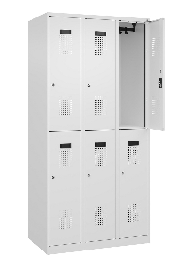 C+P Doppelstock-Spind 049300-32 Evolo PLUS bodenstehend 3 Abt.400mm je 2 Fächer Drehriegel (HxBxT)1850x1200x500mm 9016/6019