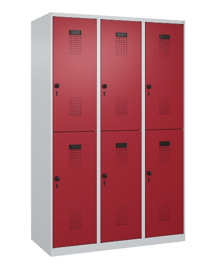 C+P Doppelstock-Spind 049300-32 Evolo PLUS bodenstehend 3 Abt.400mm je 2 Fächer Drehriegel (HxBxT)1850x1200x500mm 9016/6019