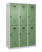 C+P Doppelstock-Spind 049300-32 Evolo PLUS bodenstehend 3 Abt.400mm je 2 Fächer Drehriegel (HxBxT)1850x1200x500mm 9016/6019