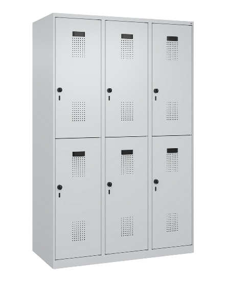 C+P Doppelstock-Spind 049300-32 Evolo PLUS bodenstehend 3 Abt.400mm je 2 Fächer Drehriegel (HxBxT)1850x1200x500mm 9016/6019
