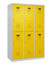 C+P Doppelstock-Spind 049300-32 Evolo PLUS bodenstehend 3 Abt.400mm je 2 Fächer Drehriegel (HxBxT)1850x1200x500mm 9016/6019