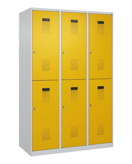 C+P Doppelstock-Spind 049300-32 Evolo PLUS bodenstehend 3 Abt.400mm je 2 Fächer Drehriegel (HxBxT)1850x1200x500mm 9016/6019