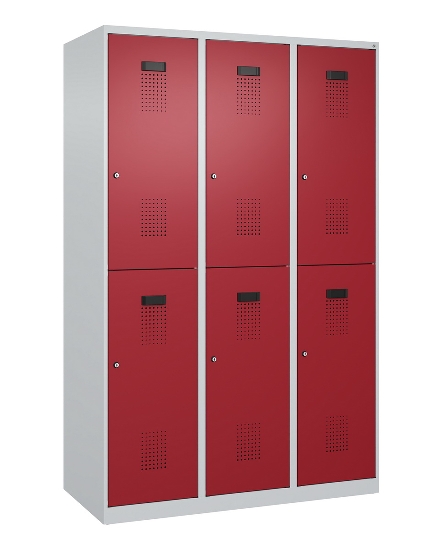 C+P Doppelstock-Spind 049300-32 Evolo PLUS bodenstehend 3 Abt.400mm je 2 Fächer Drehriegel (HxBxT)1850x1200x500mm 9016/6019