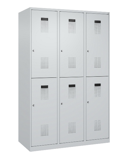 C+P Doppelstock-Spind 049300-32 Evolo PLUS bodenstehend 3 Abt.400mm je 2 Fächer Drehriegel (HxBxT)1850x1200x500mm 9016/6019