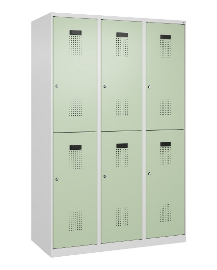 C+P Doppelstock-Spind 049300-32 Evolo PLUS bodenstehend 3 Abt.400mm je 2 Fächer Drehriegel (HxBxT)1850x1200x500mm 9016/6019