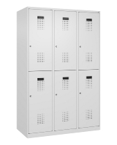 C+P Doppelstock-Spind 049300-32 Evolo PLUS bodenstehend 3 Abt.400mm je 2 Fächer Drehriegel (HxBxT)1850x1200x500mm 9016/6019