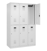 C+P Doppelstock-Spind 049300-32 Evolo PLUS bodenstehend 3 Abt.400mm je 2 Fächer Drehriegel (HxBxT)1850x1200x500mm 9016/6019