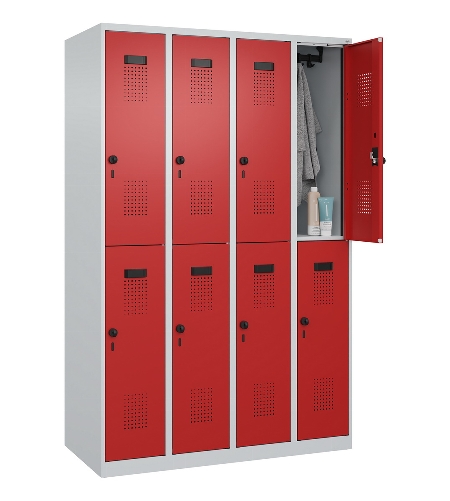 C+P Doppelstock-Spind 049300-32 Evolo PLUS bodenstehend 3 Abt.400mm je 2 Fächer Drehriegel (HxBxT)1850x1200x500mm 9016/6019