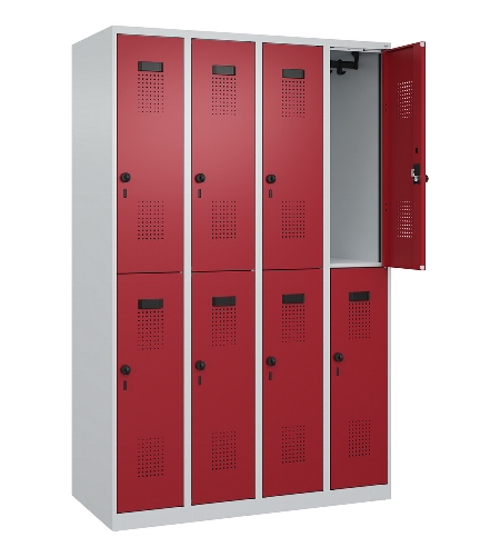 C+P Doppelstock-Spind 049300-32 Evolo PLUS bodenstehend 3 Abt.400mm je 2 Fächer Drehriegel (HxBxT)1850x1200x500mm 9016/6019