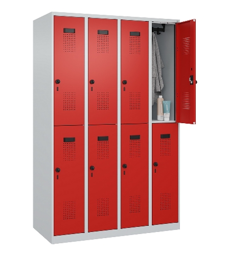 C+P Doppelstock-Spind 049300-32 Evolo PLUS bodenstehend 3 Abt.400mm je 2 Fächer Drehriegel (HxBxT)1850x1200x500mm 9016/6019