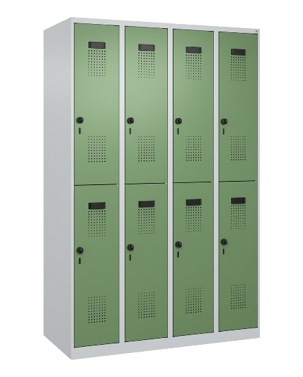 C+P Doppelstock-Spind 049300-32 Evolo PLUS bodenstehend 3 Abt.400mm je 2 Fächer Drehriegel (HxBxT)1850x1200x500mm 9016/6019