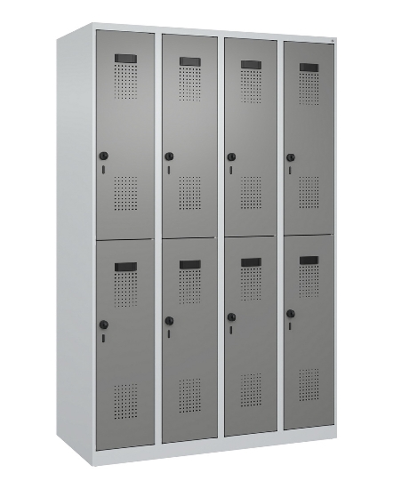 C+P Doppelstock-Spind 049300-32 Evolo PLUS bodenstehend 3 Abt.400mm je 2 Fächer Drehriegel (HxBxT)1850x1200x500mm 9016/6019